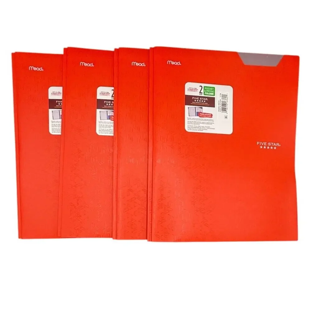 LOT of 4 Five Star Plastic Folder with Prongs 2 Pockets RED - FAST SHIP